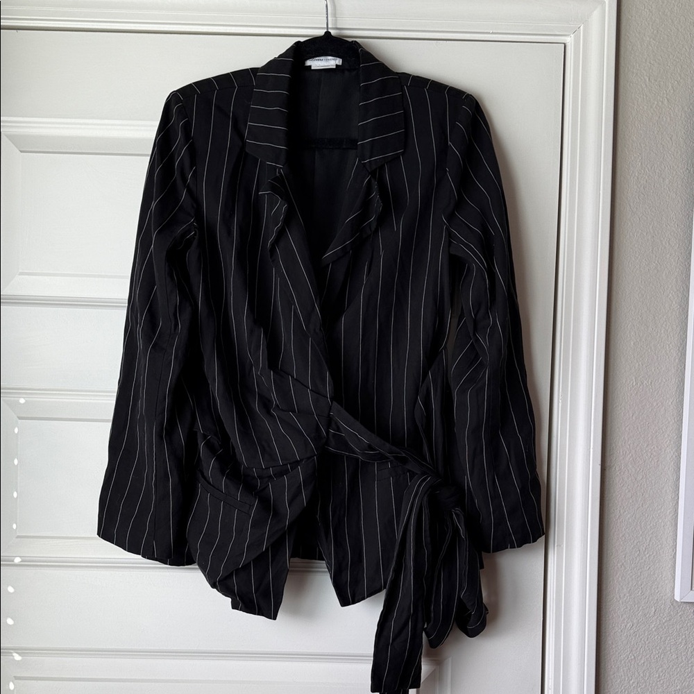 Lovers + Friends Black Pinstripe Women's Tie Blazer